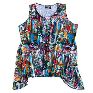 Women With Control Women’s 2XP Multicolor Abstract Sleeveless Asymmetrical Tunic